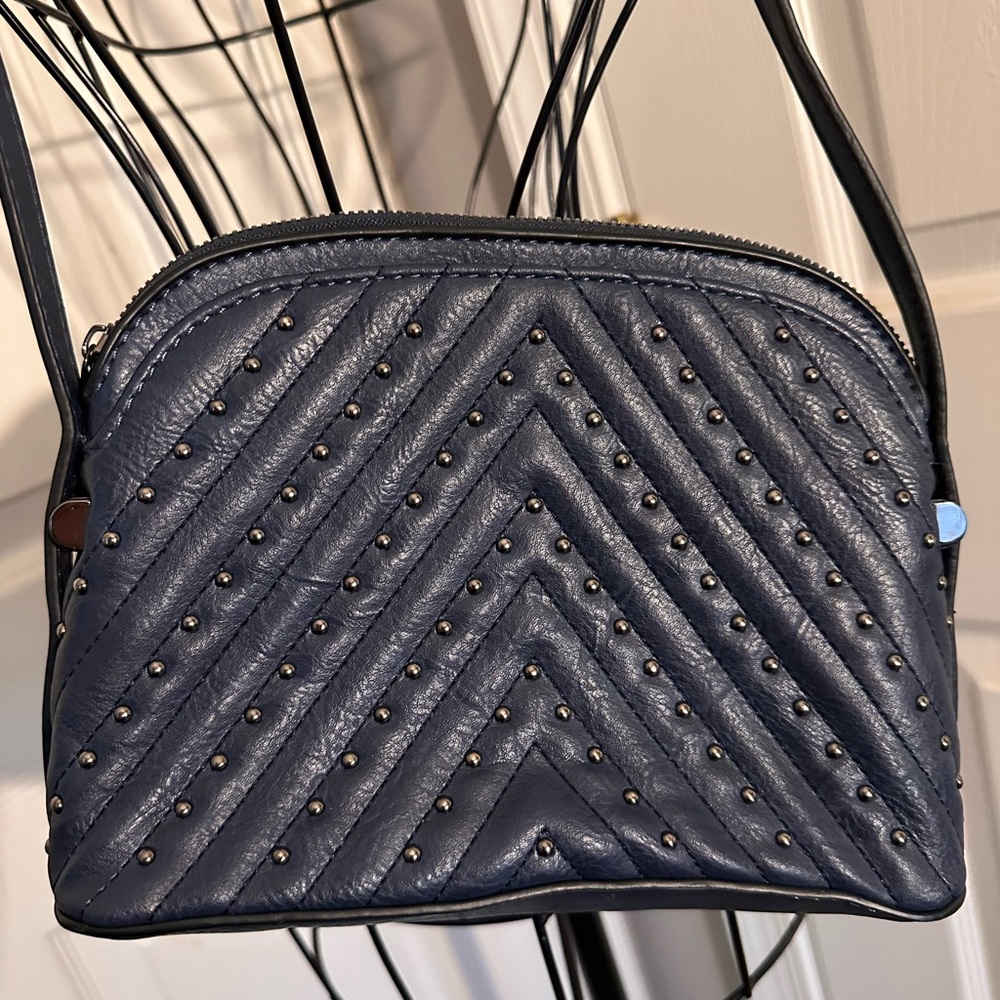 Sam & Hadley Navy Quilted Pattern W/ Studs Crossbody Bag Purse Medium